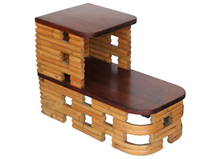 Pair of Paul Frankl Stacked Rattan Side Table