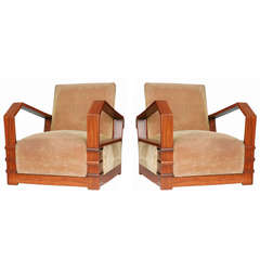 Pair of Cubist Art Deco Club Chairs in Mahogany