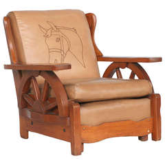 Western Style Wagon Wheel Lounge Chair, Circa 1950