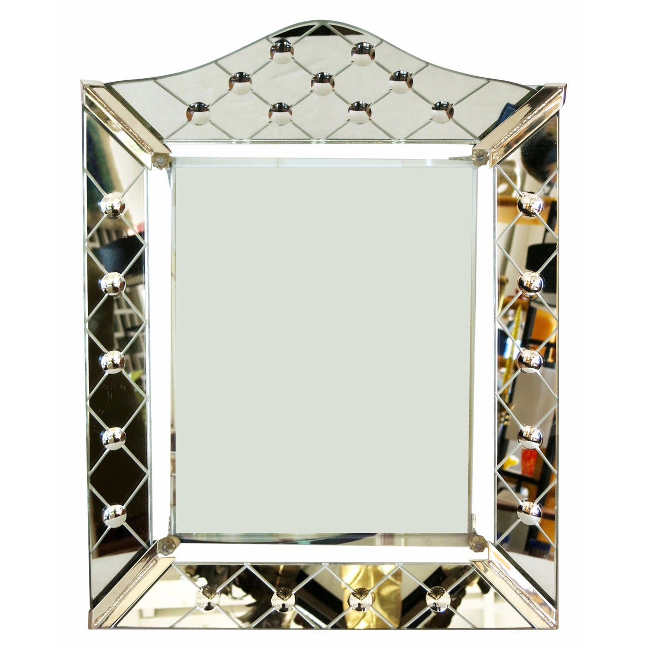 Glass Art Deco Table Top Picture Frame with Mirrored Face