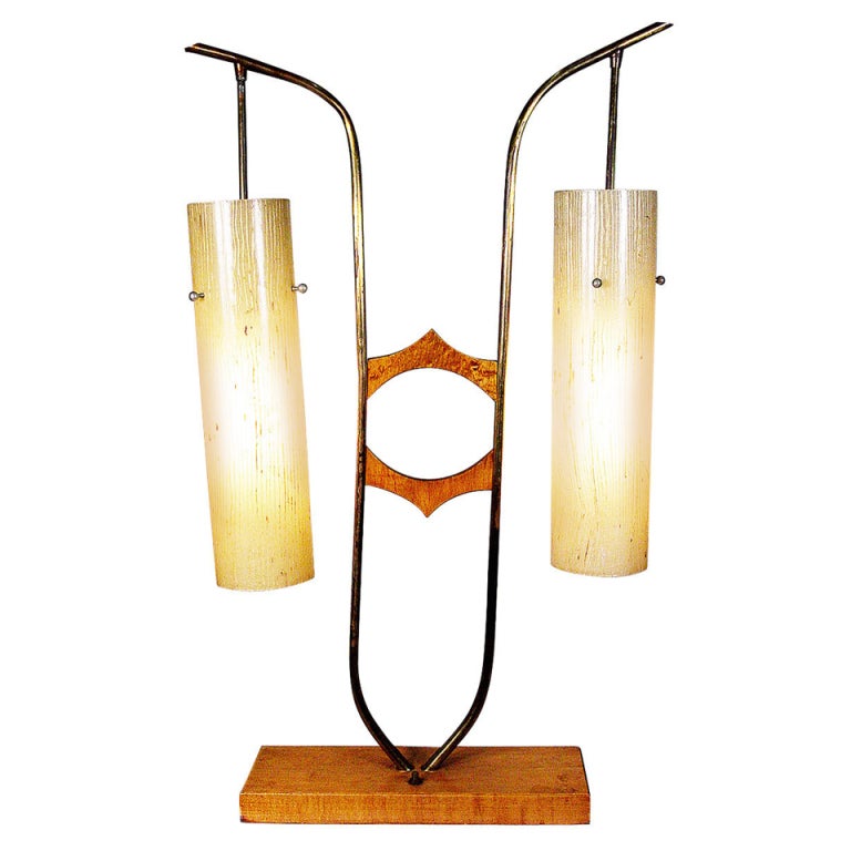 Unique MidCentury Brass and Fiberglass and Maple Table Lamp **Saturday