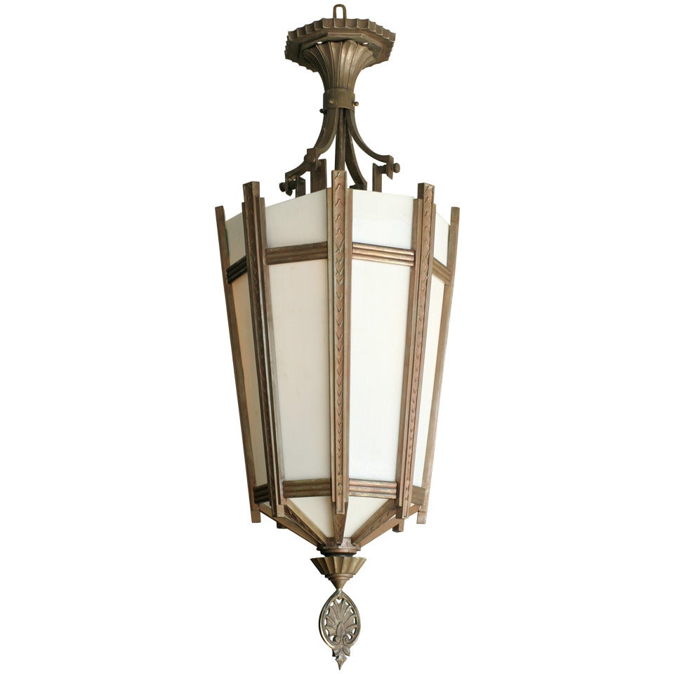 Art Deco Bronze and Glass "Federal" Chandelier