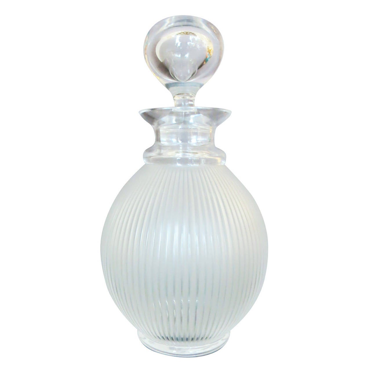 SatinFinished Ribbed "Langeais" Wine Decanter by Lalique at 1stDibs