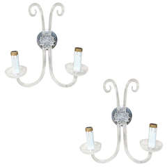Pair of French Scrolling Crystal Wall Sconces