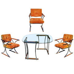 Set of Three Chrome Dining Chairs and Dining Table Set by Cleo Baldon 1