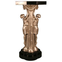 Art Deco Style Silver Patina Figural Flapper Girl Pedestal
