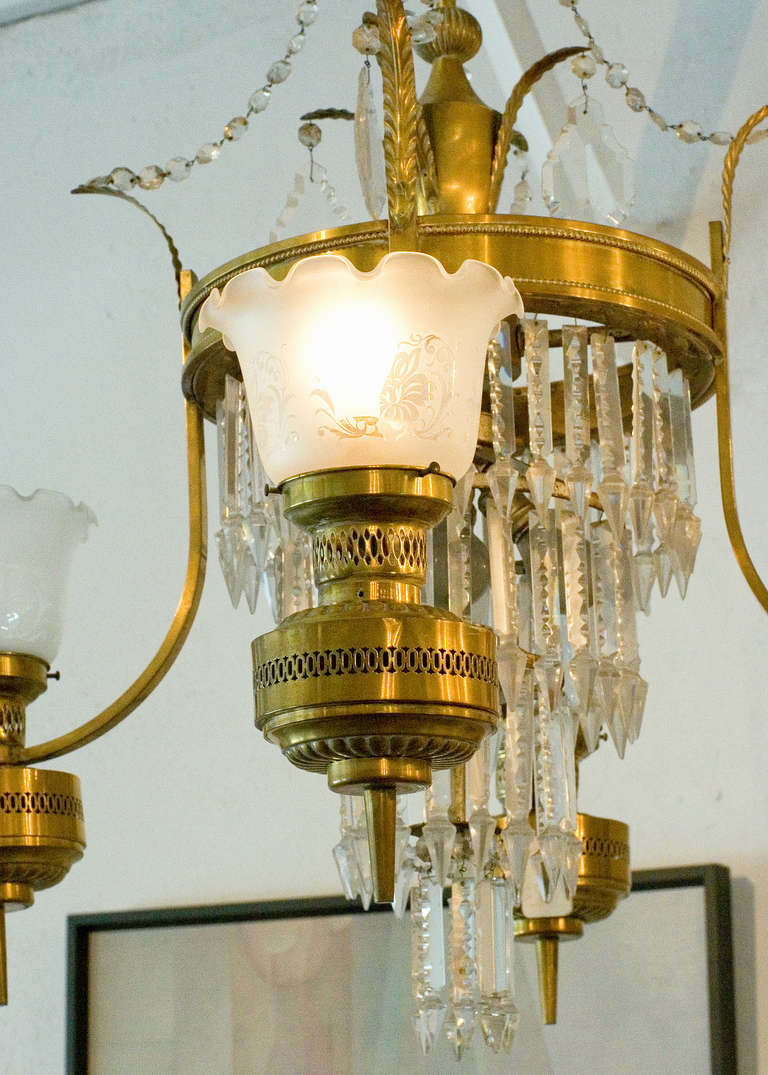 Victorian Large Converted Oil Lamp Crystal Chandelier