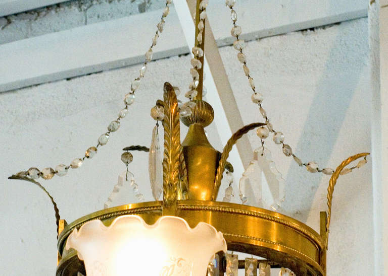 American Large Converted Oil Lamp Crystal Chandelier