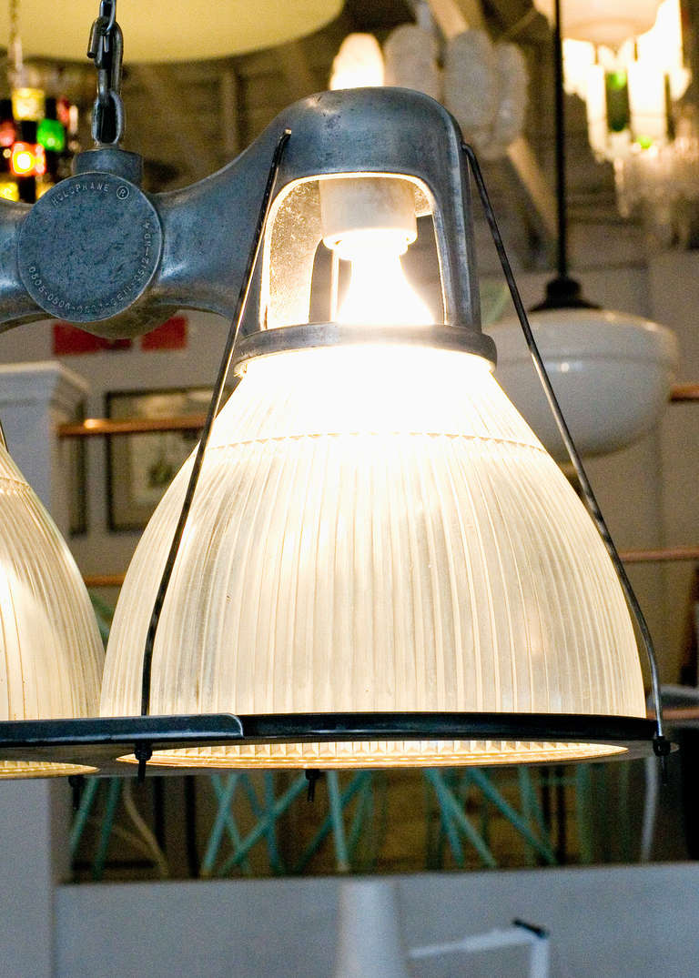 American 1940s Holophane Industrial Double Pendant Lamp