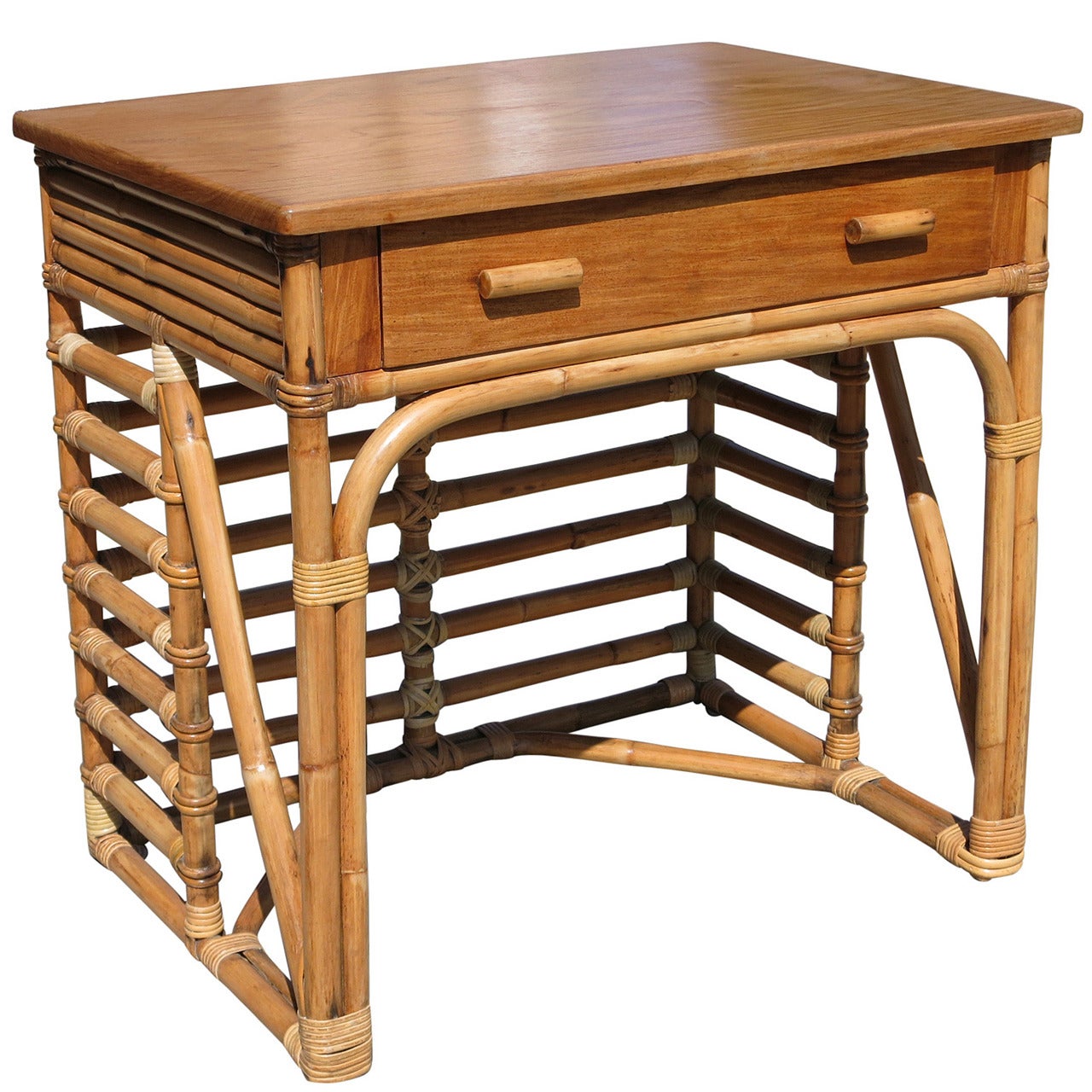 Rattan and Mahogany Secretary Desk