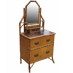 Commode victorienne en bambou écaille de tortue avec vanity