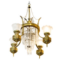 Antique Large Converted Oil Lamp Crystal Chandelier