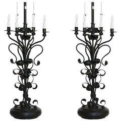 Middle Century Marbro Black Vine lamp, pair