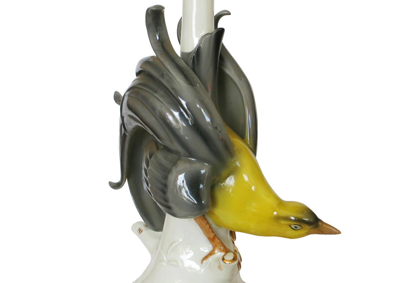 American Mid-Century Ceramic Greater Bird of Paradise Table Lamps, Pair