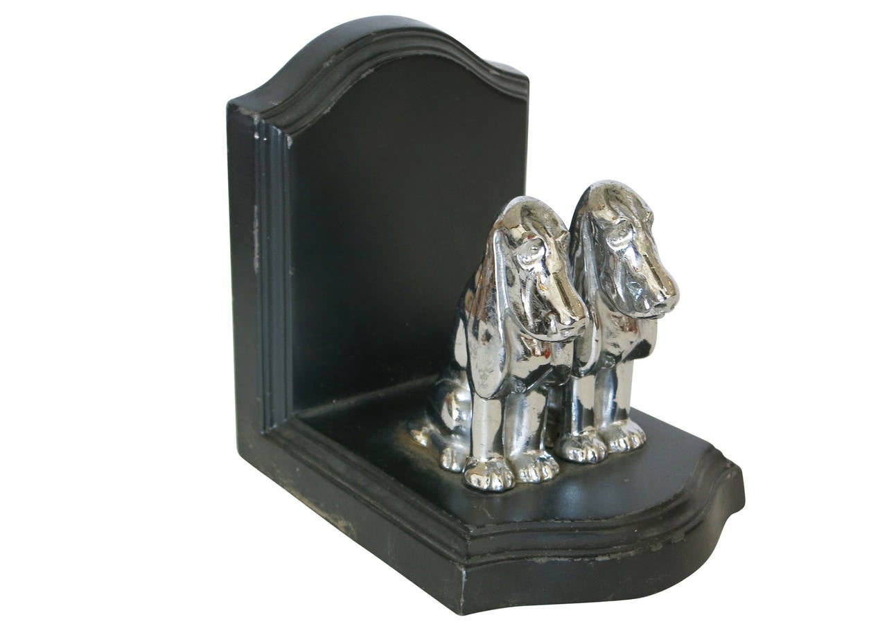 Art Deco Ronson Basset Hound Spelter and Chrome Bookends
