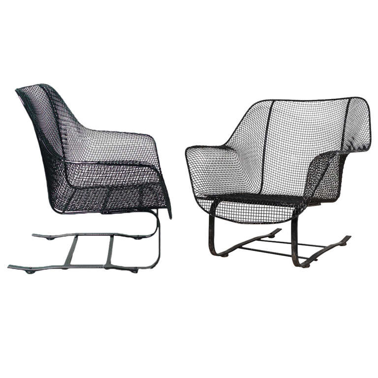 pair of russell woodard sculptura spring rocker chairs w ottoman