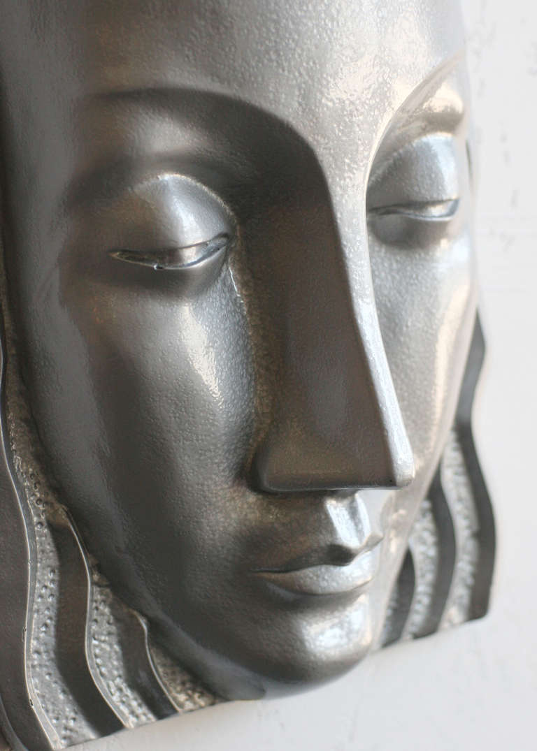 American Art Deco Sculptural Female Face Wall Sconce, Rare