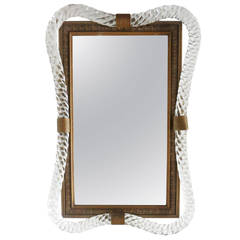 Venini Style Mirrored Tray with Rope-Twist Glass Border