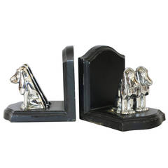 Ronson Basset Hound Spelter and Chrome Bookends