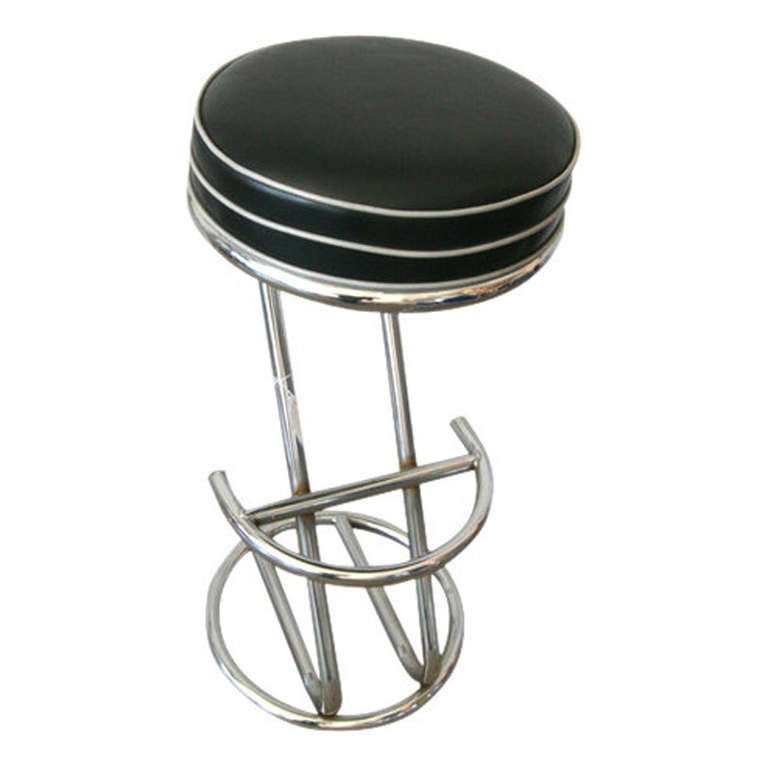 Set of 3 Art Deco Chrome Pipe Bar Stools at 1stDibs