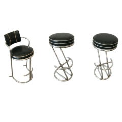 Set of 3 Art Deco Chrome Pipe Bar Stools