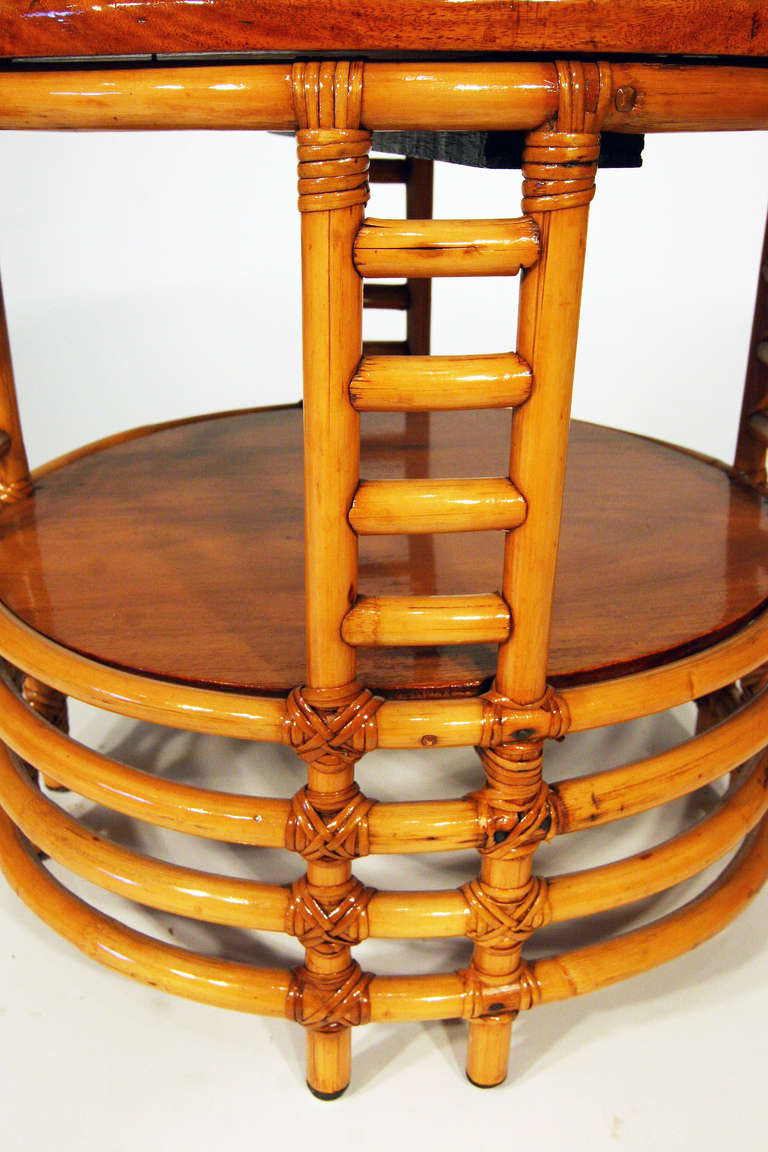 Two Tier Round Rattan Coffee Table with Mahogany Top