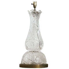 Diamond Cut Crystal Table Lamp, France, circa 1950