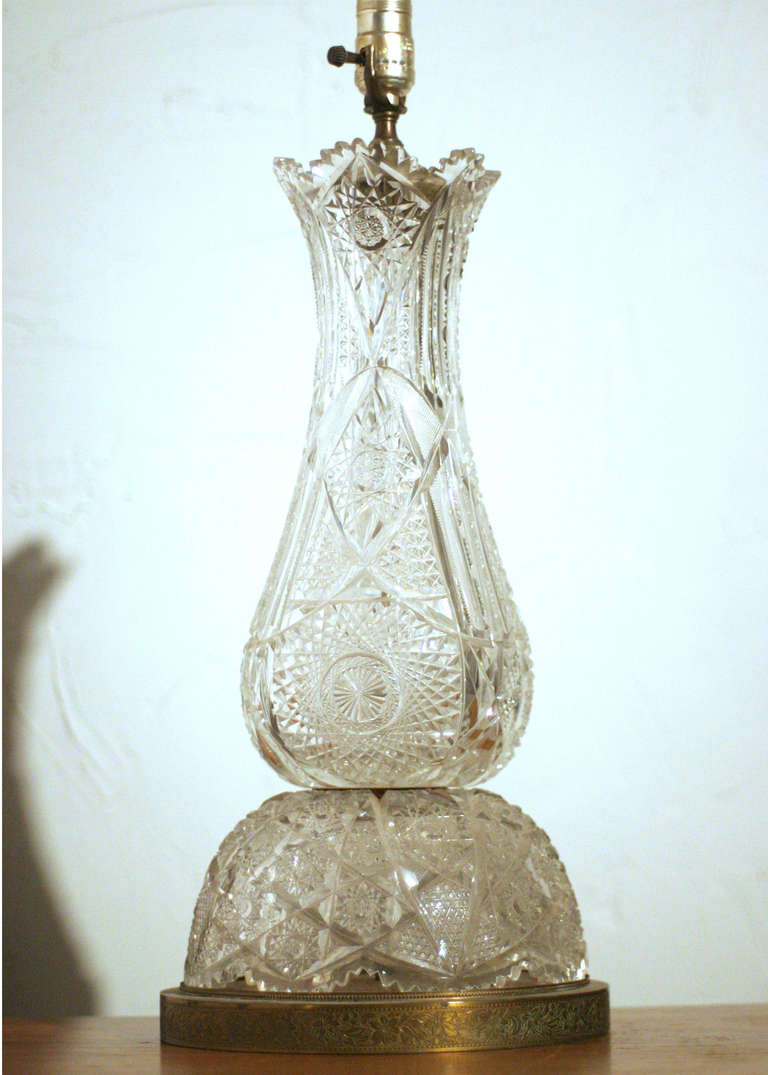 Diamond Cut Crystal Table Lamp, France, circa 1950