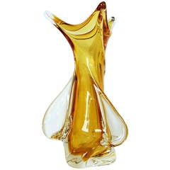 Vintage Honey Amber Free Form Art Glass Vase by Chalet **Sat Sale**