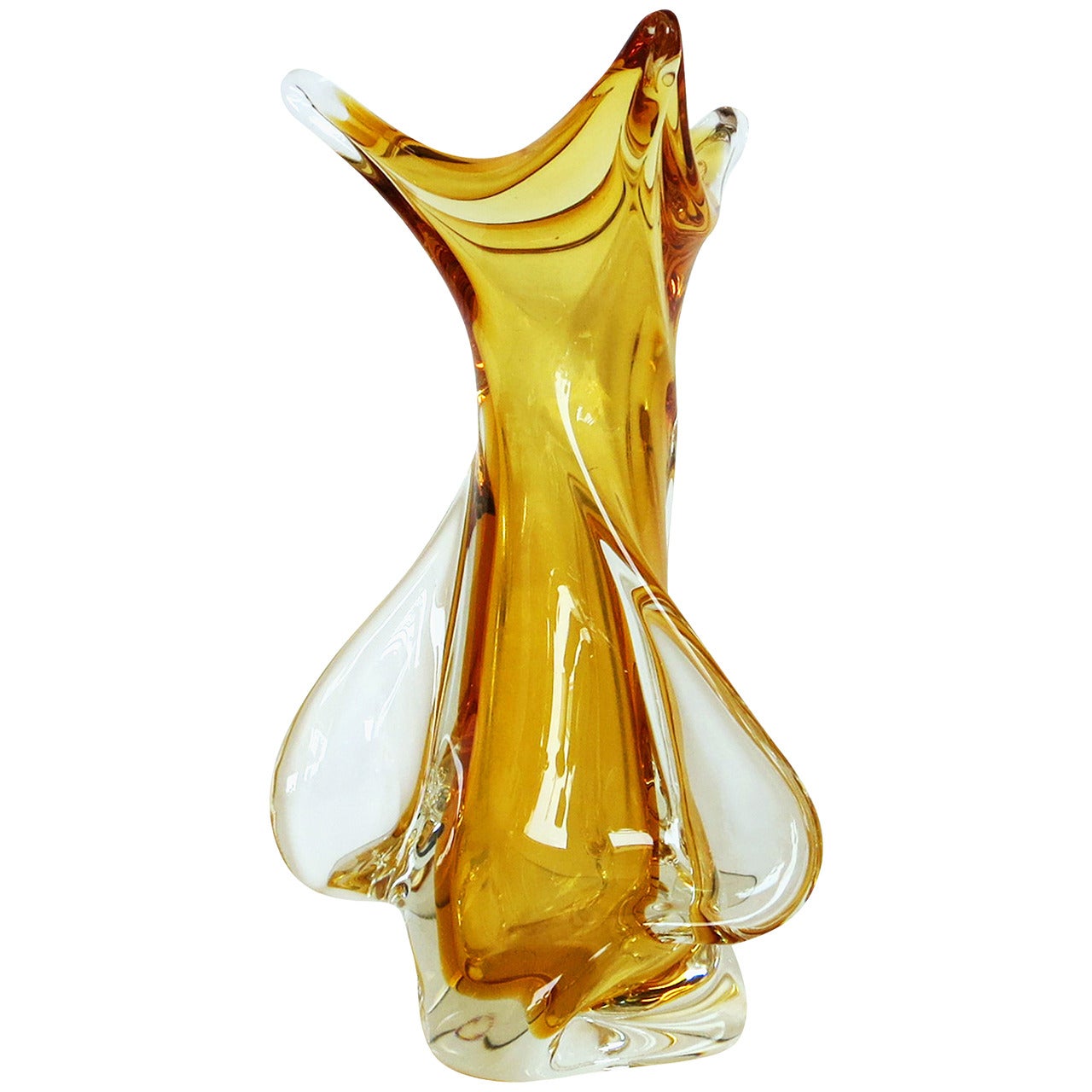 Honey Amber Free Form Art Glass Vase by Chalet **Sat Sale**
