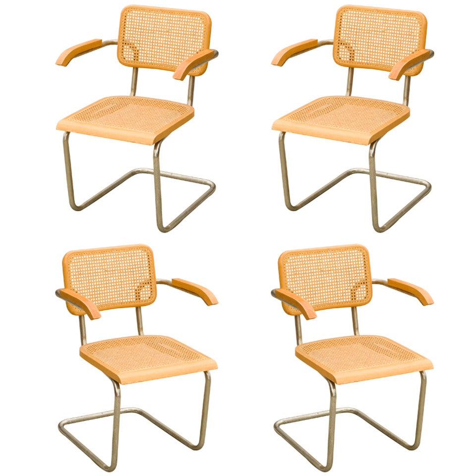 Marcel Breuer Wicker Back Chrome "Cesca" Chairs by Stendig for Knoll