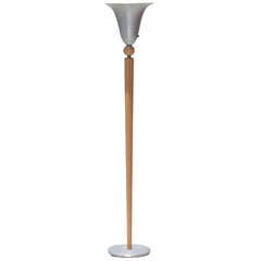 American Art Deco Aluminium And Wood Torchiere In The Style Of Art Deco Torchiere Floor Lamp By Russel Wright