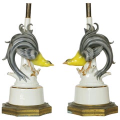 Mid-Century Ceramic Greater Bird of Paradise Table Lamps, Pair