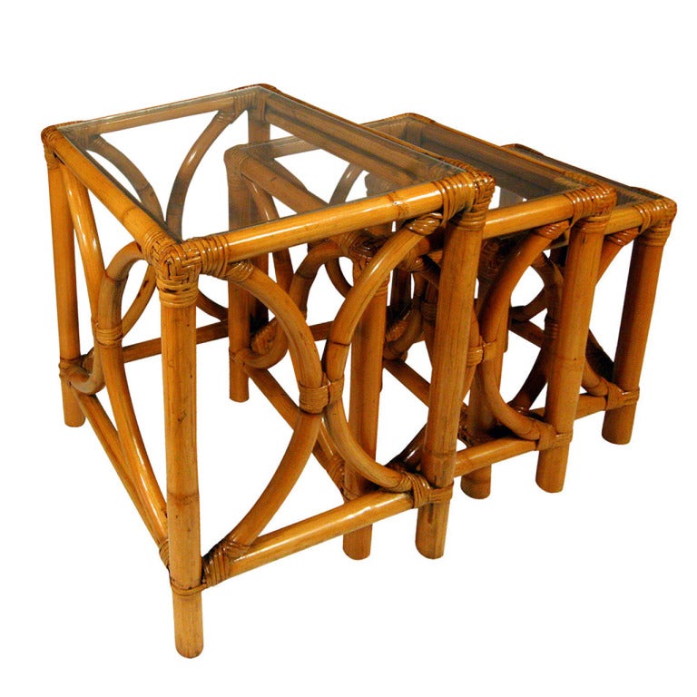 Set of 3 Rattan Nesting Side Tables at 1stDibs