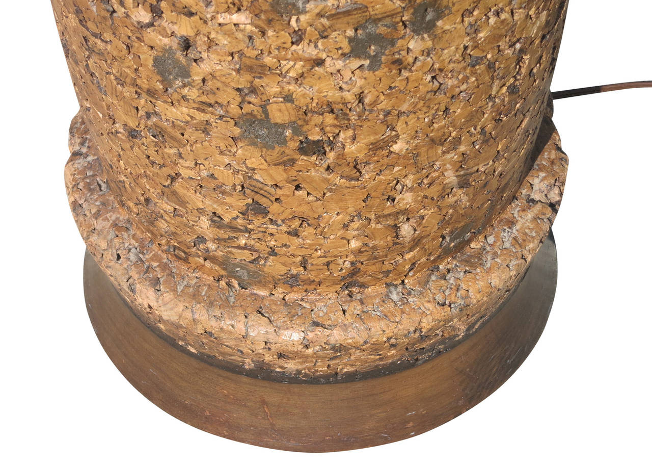 Mid-20th Century Milo Baughman Style Cork Floor Lamp with Original Shade
