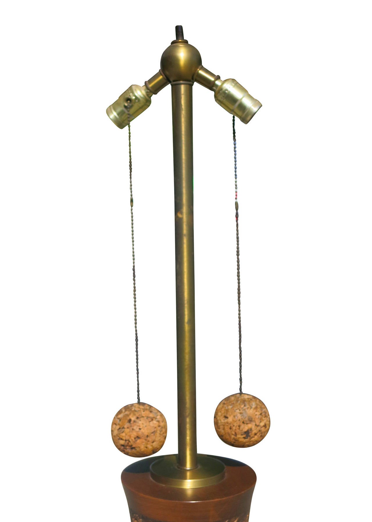 American Milo Baughman Style Cork Floor Lamp with Original Shade