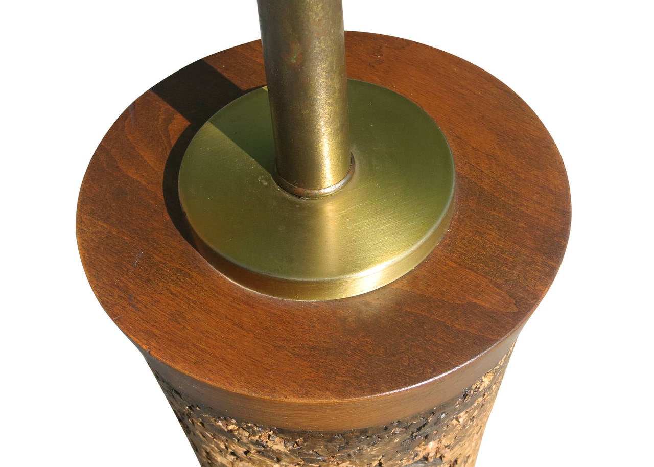 Milo Baughman Style Cork Floor Lamp with Original Shade In Excellent Condition In Van Nuys, CA