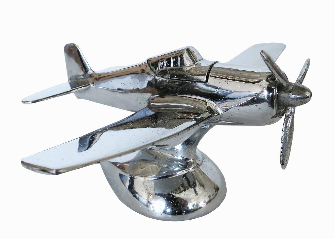 Art Deco Midcentury Chrome P-51A Mustang Airplane Table Lighter