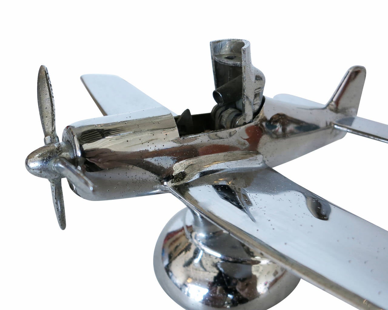 Midcentury Chrome P-51A Mustang Airplane Table Lighter 1