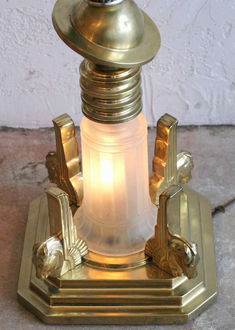 Brass Art Deco Ashtray Stand  with Light up Plane. 2