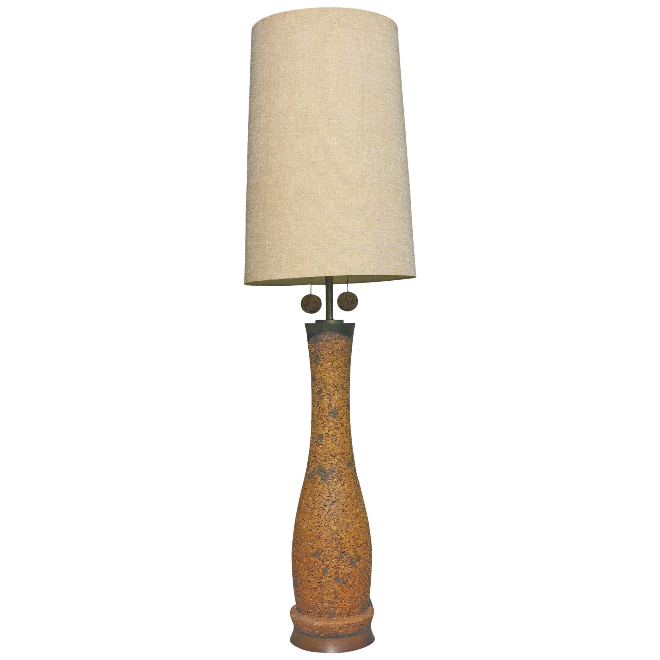 Milo Baughman Style Cork Floor Lamp with Original Shade