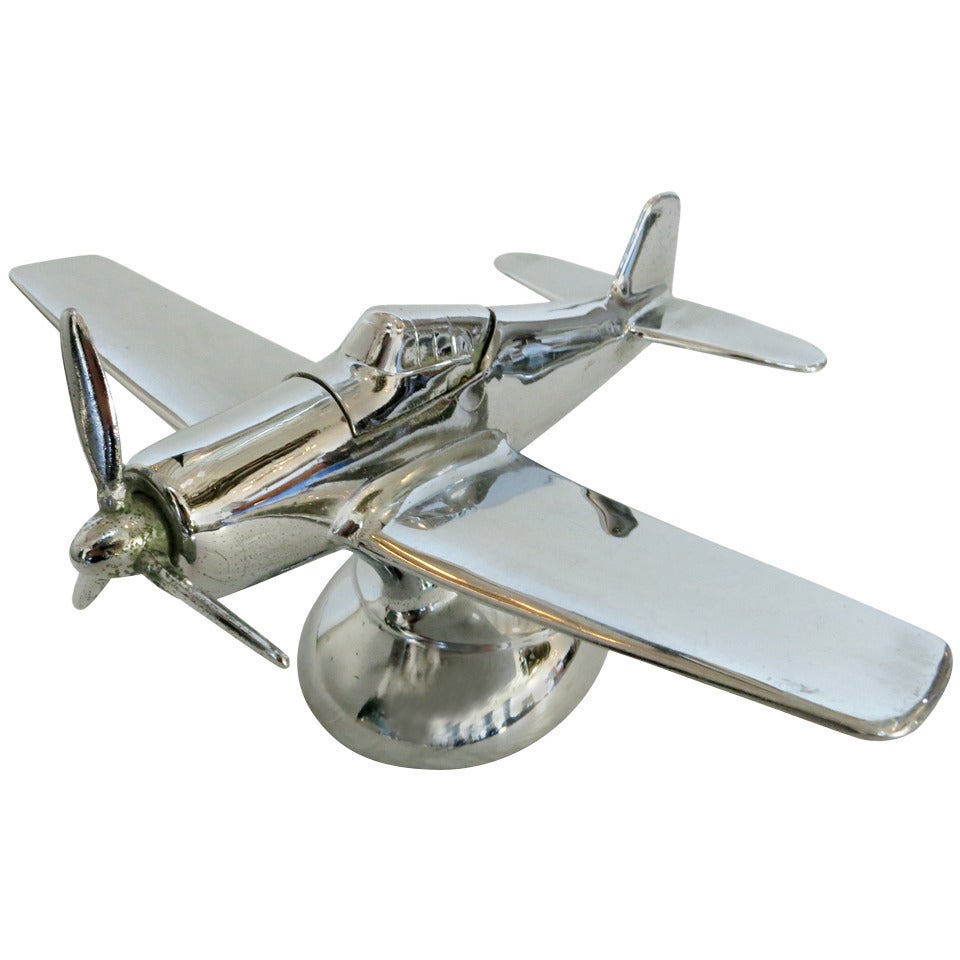 Midcentury Chrome P-51A Mustang Airplane Table Lighter