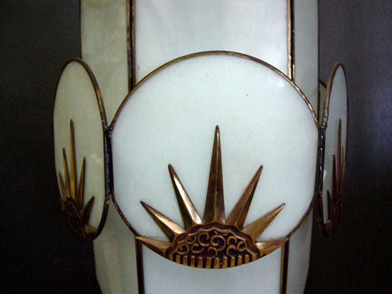 Leaded Glass Art Deco  "Sunburst" Octagon Chandelier