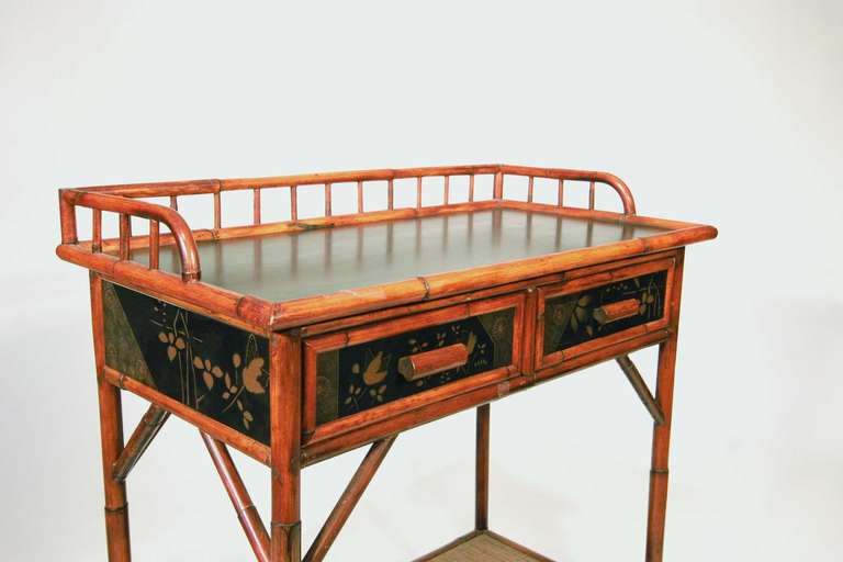 Victorian Faux Bamboo Console Table with Pull Out Drawers