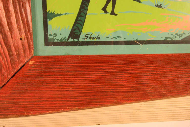 Mid-Century Modern 1950's Tropical Surf Silk Screen Print Signed