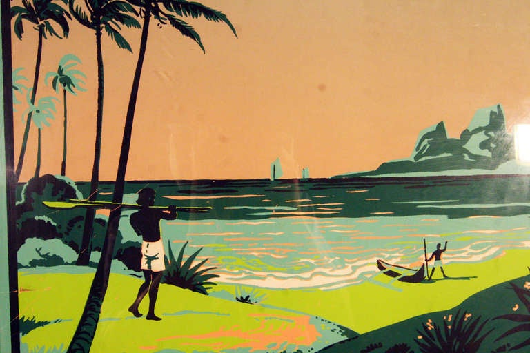 Vintage 1950's Hawaiian silk screen print signed 