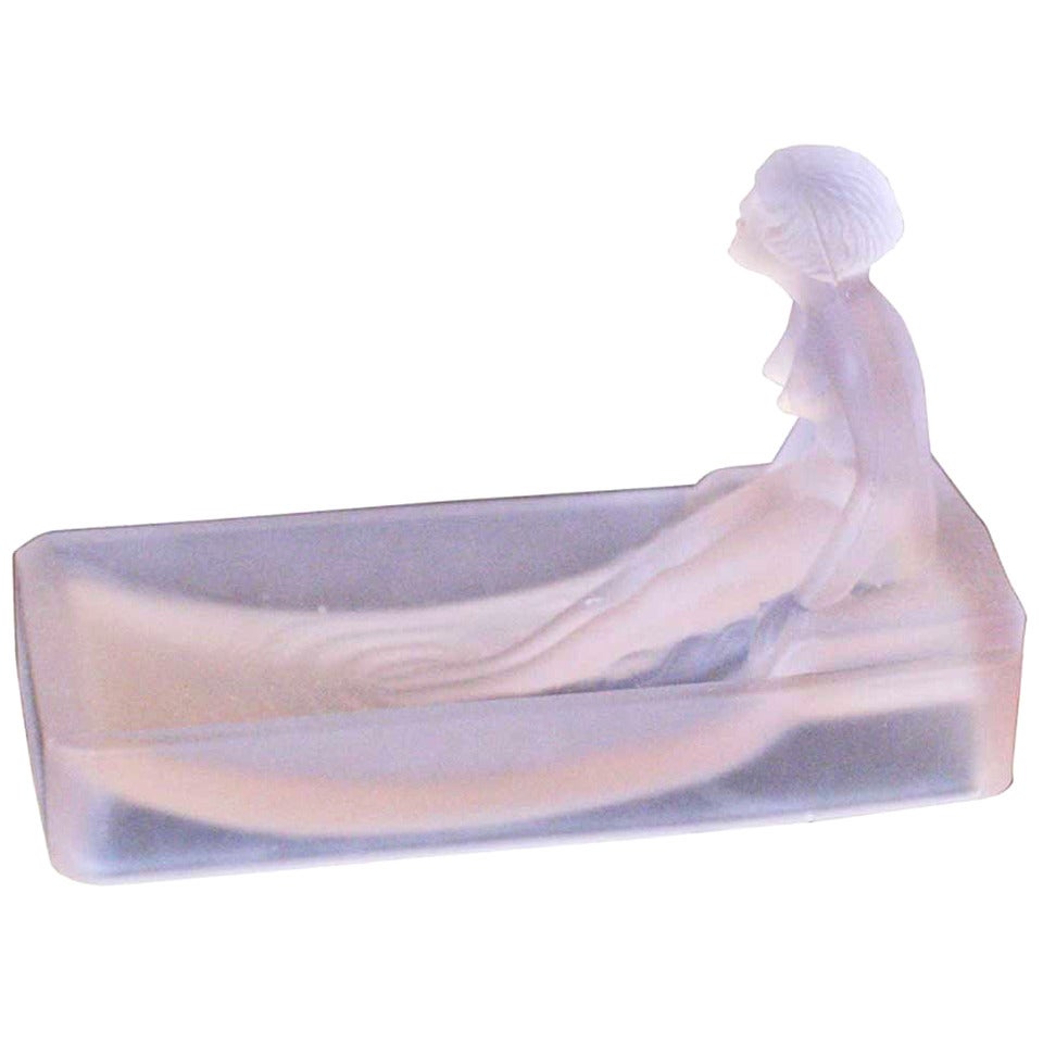 Art Deco Style H. Hoffman Frosted Pink Glass Soap Dish