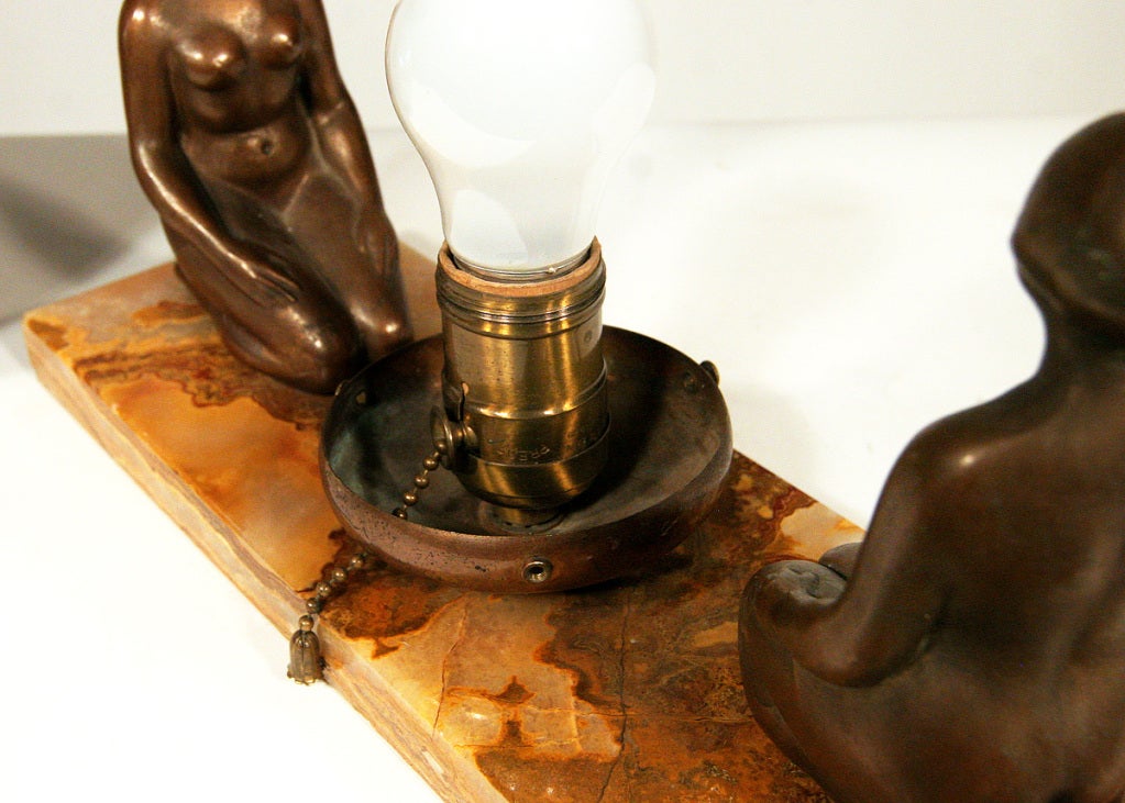 Mid-20th Century Art Deco Nuart Table Lamp with Bronze Figures ** Saturday Sale **