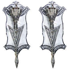 1920
s Geometric Art Deco Aluminum Wall Sconces