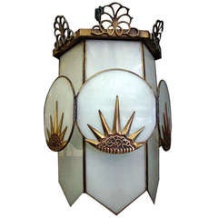 Leaded Glass Art Deco  "Sunburst" Octagon Chandelier